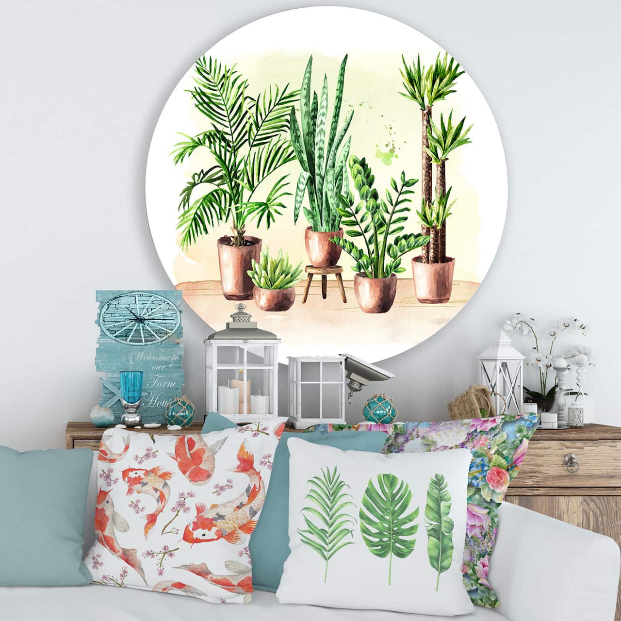 Designart - Indoor Green Home House Plants I - Traditional Metal Circle Wall Art